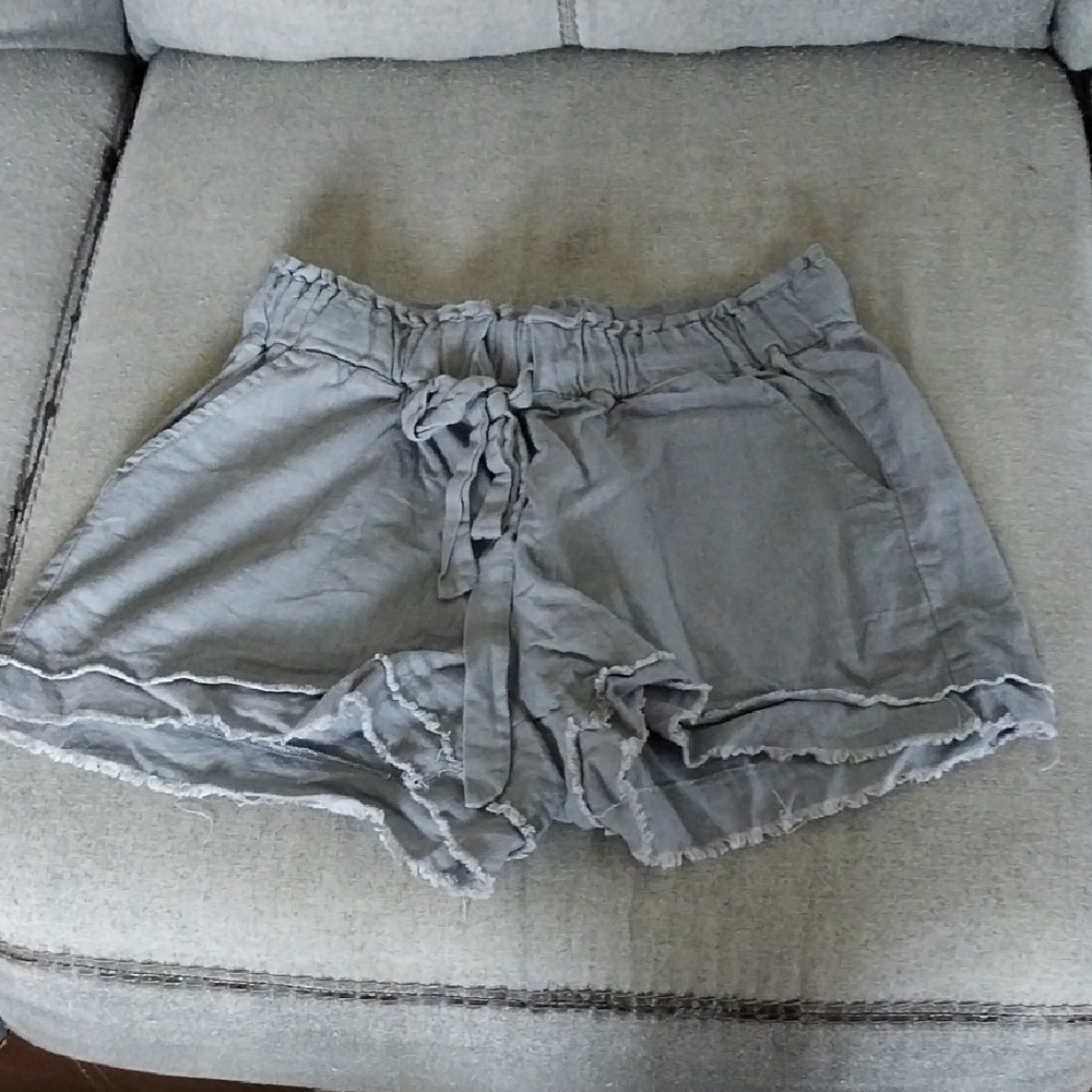 Rewash Gray Linen Shorts with Elastic Waistband